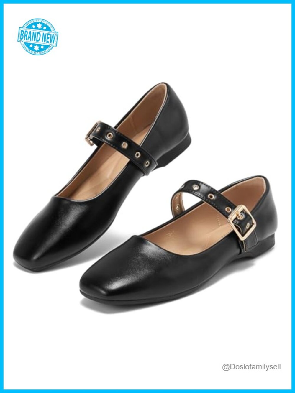 Mary Jane Square Toe Ballet Flats with Arch Support and Buckle Strap